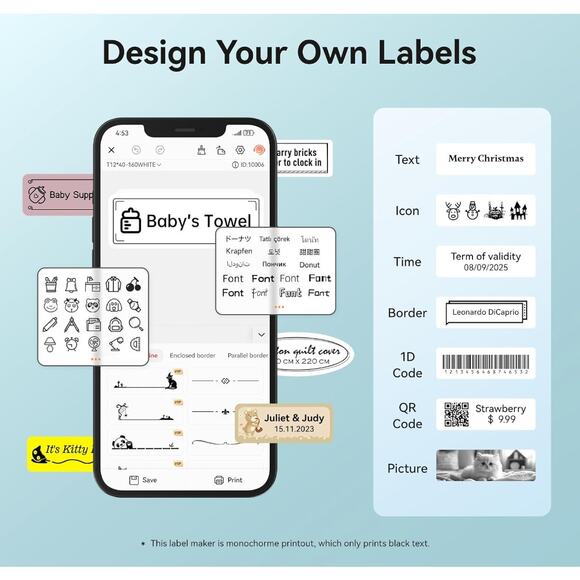 Label Maker Tape Included Wireless Multiple Templates USB Rechargeable - Picture 5 of 9